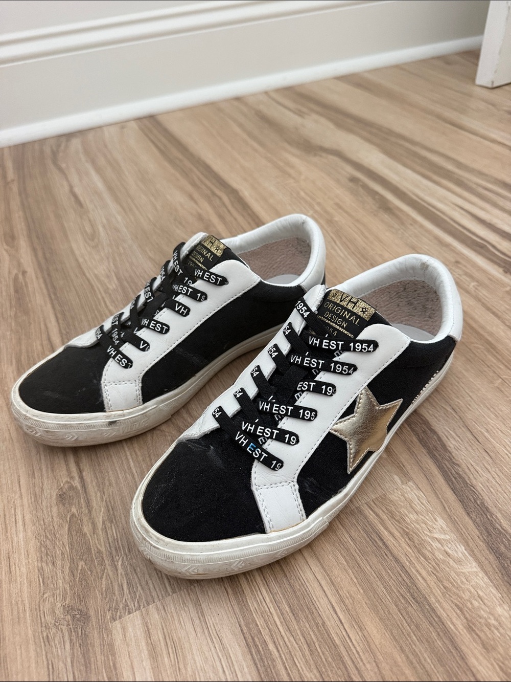 Vintage Havana Black & White Sneakers with Gold Star